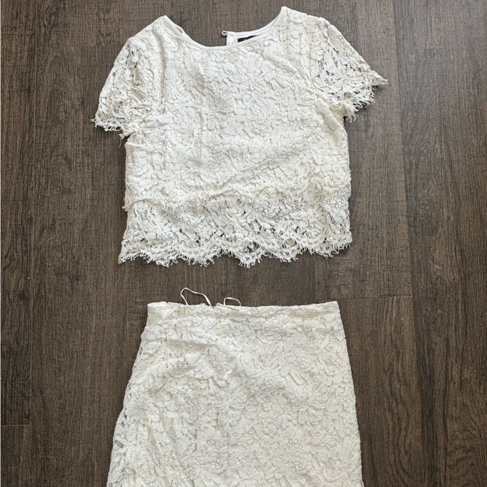 Lulu's Cream Lace Detail Skirt and Top Set